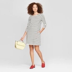 A New Day White Black-Stripe Quarter Length Sleeves Size Small